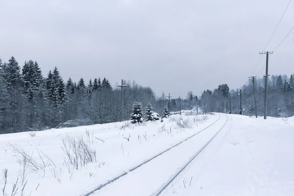 多雪的冬季铁路景观 — 图库照片