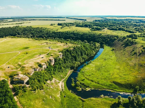 Repülőtéri Folyóparti Táj Dróntól — Stock Fotó