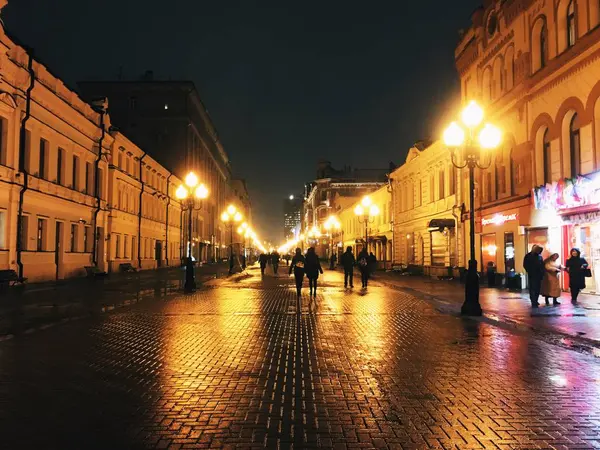 Luzes Noturnas Nas Ruas Moscou — Fotografia de Stock