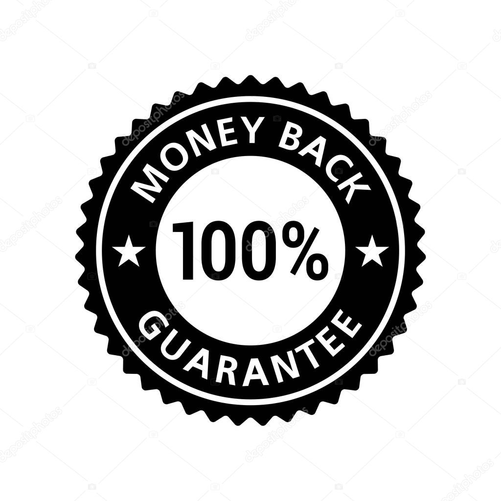 Money Back Guarantee 100% sticker badge label black flat. Vector EPS 10