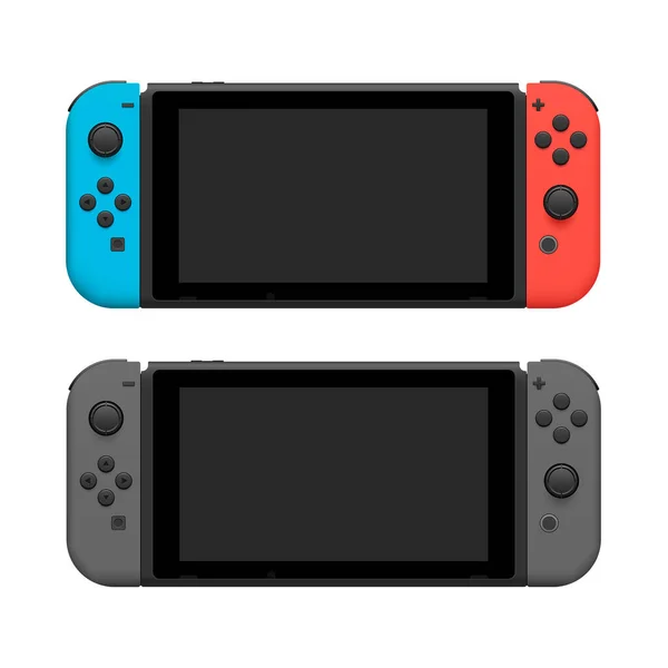 Portable Wireless Video Game Console Pair Icons Blue Red Grey — Stock Photo, Image