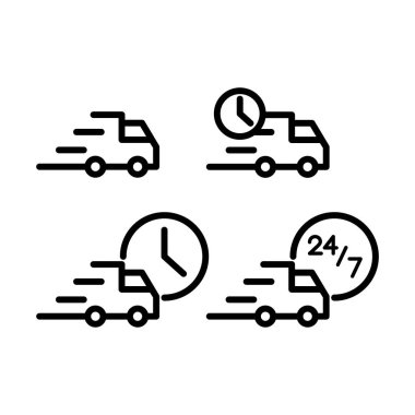 Kargo yolu kurye simgesi paketi. Acele et. 24 / 7 siyah vektör EPS 10