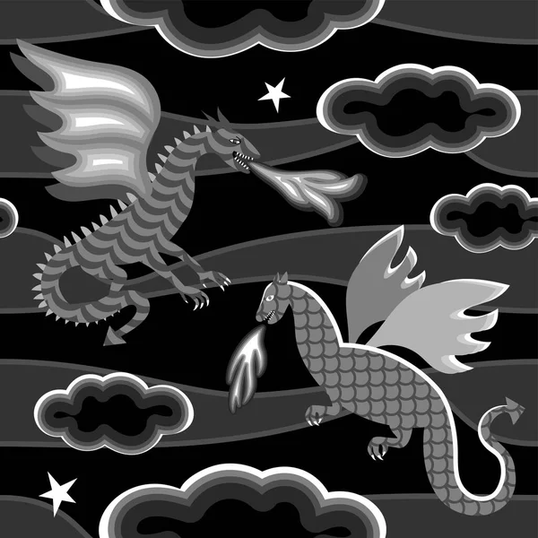 Dragon Fantasy Pattern Fond Drôle Sans Couture Pour Enfants Conception — Image vectorielle