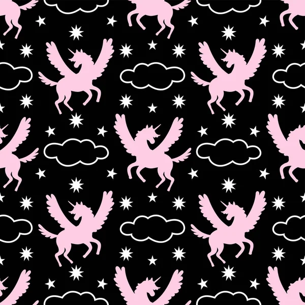 Unicorn Fantasy Pattern Children Seamless Funny Background Creative Fashion Fabric — Stock Vector