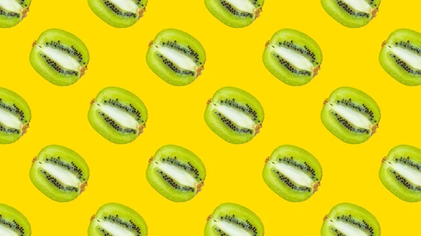 Seamless Pattern Green Kiwi Yellow Background — Stock Photo, Image