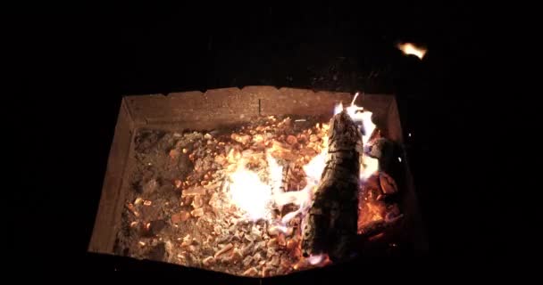 晚上在烧烤炉里烧木柴 — 图库视频影像