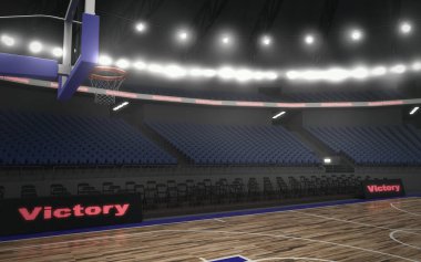 Kapalı basketbol Stadyumu ışıkları ile 3D render