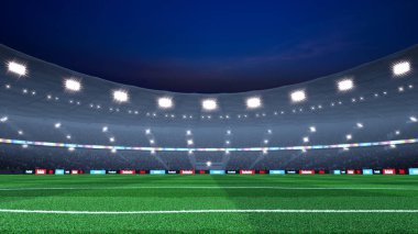Profesyonel akşam futbol stadyumu arka plan. Stadyum ve kalabalık 3d yapılır.