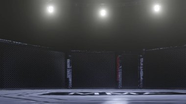 Projektörler altında Mma arena mücadele kafesi bir 3d render.