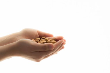 Badem üzerinde beyaz artalanları holding eller