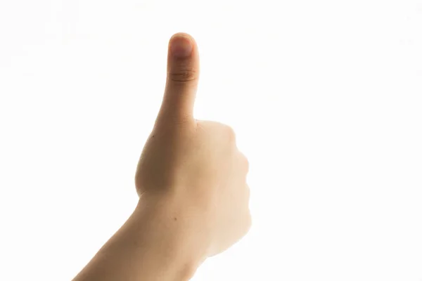 Kciuk Kobieta Strony Wyświetlone Białym Tle Znak — Zdjęcie stockowe