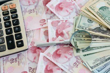 American dollar banknotes and Turksh Lira banknotes  clipart