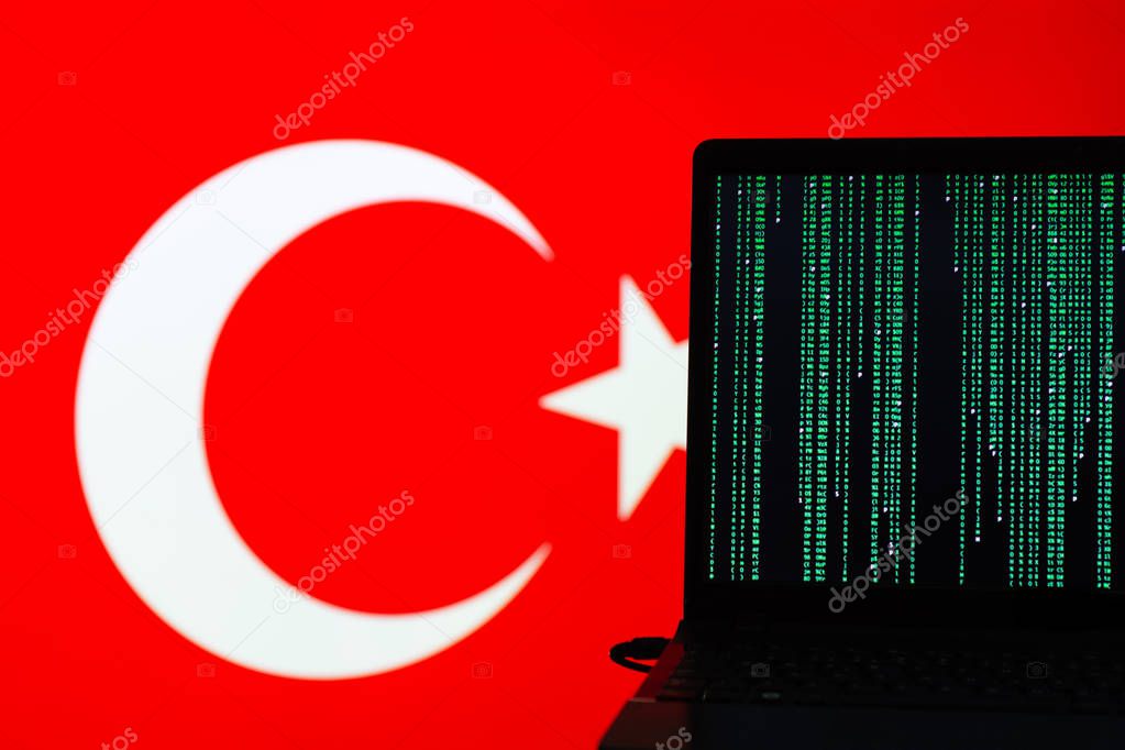 cyber attack in front of the country flag