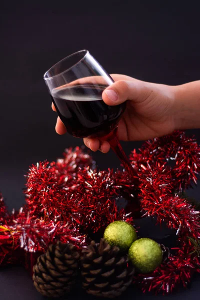 Various Wines Glasses Dining Table Christmas — Stock Photo, Image