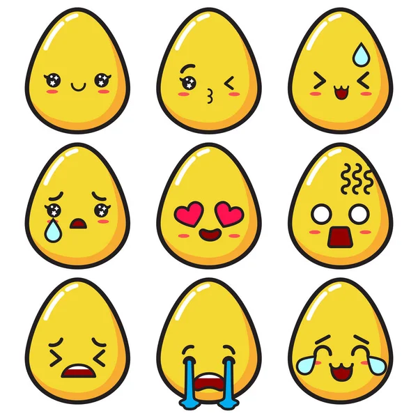 Vector Kawaii Egg Emoji Emoticon Funny Face Easter Stickers Cute — Stock Vector