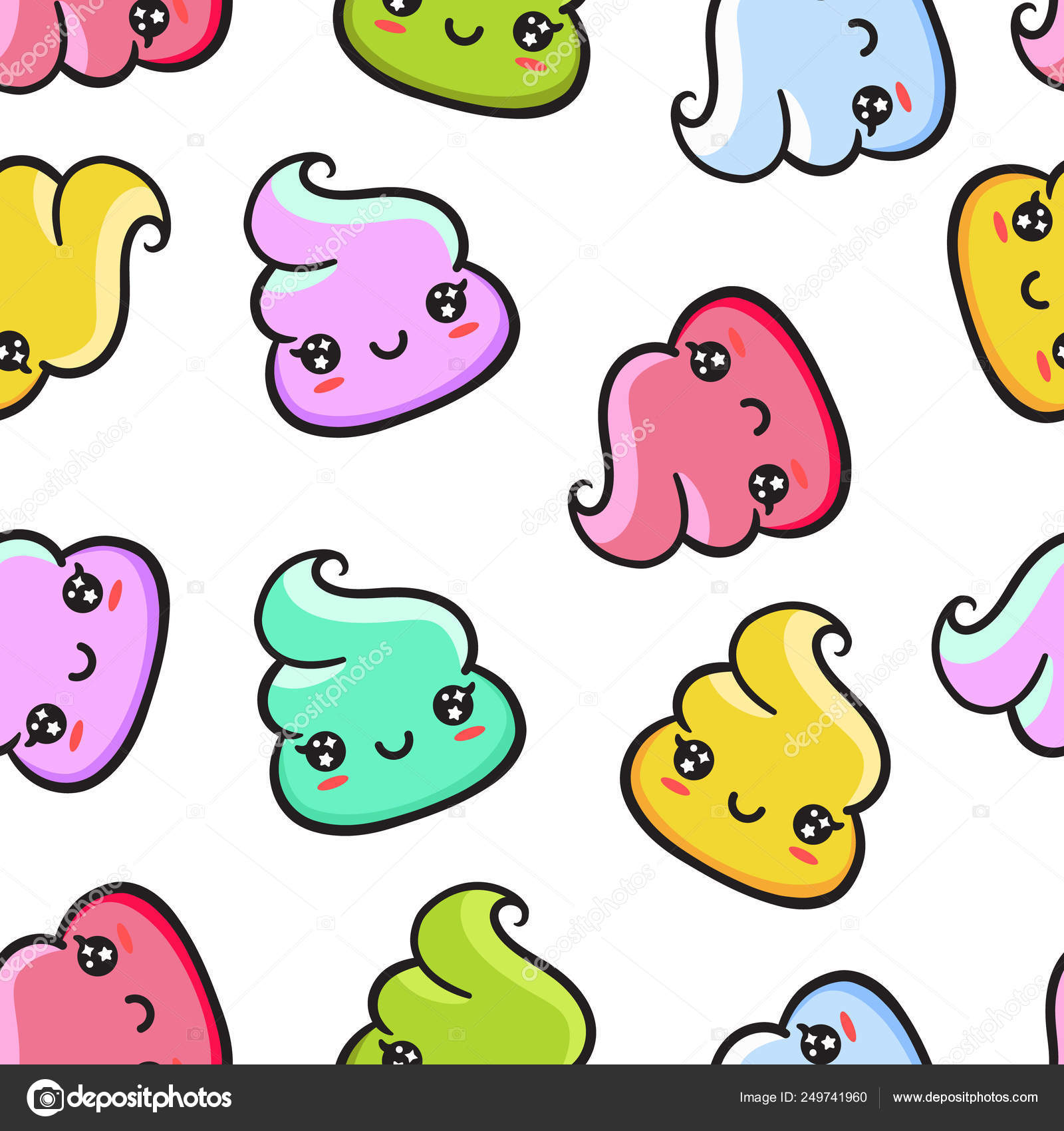 Patrón De Emoji Kawaii Color Caca Vector De Stock