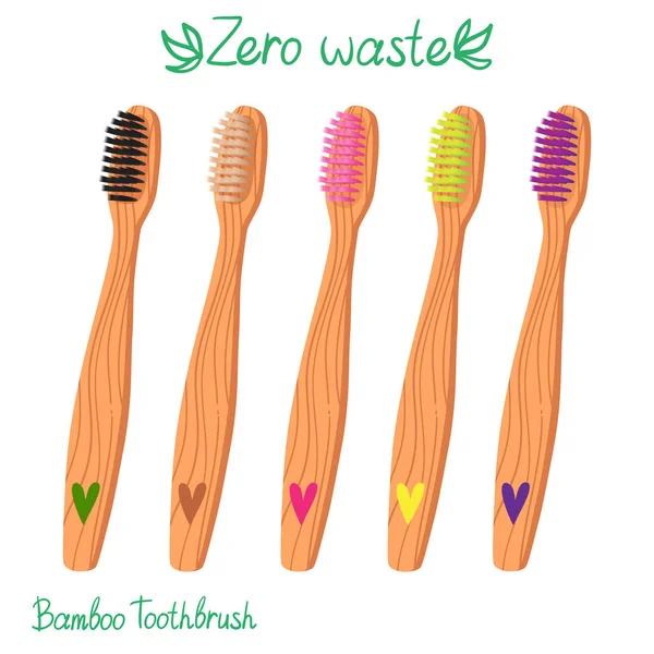 Bambu diş fırçaları izole renk ayarla — Stok Vektör
