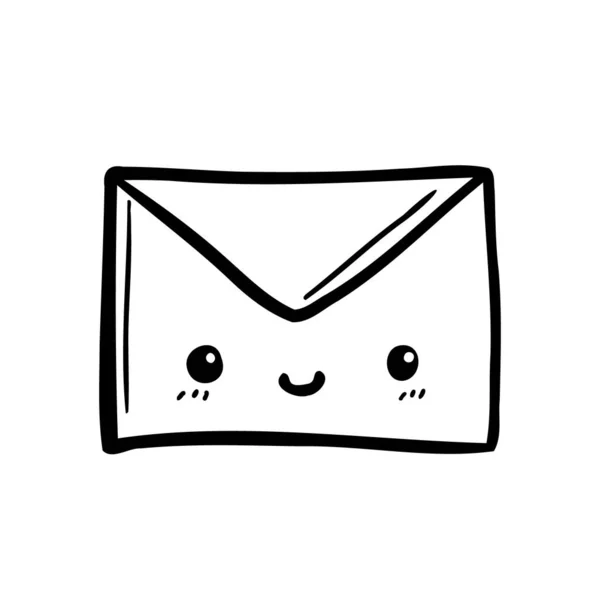 Leuke Glimlachende Vrolijke Envelop Papieren Brief Vector Doodle Cartoon Karakter — Stockvector