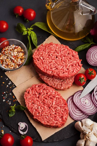 Casă Carne Vită Tocată Brută Carne Vită Tocată Friptură Burger — Fotografie, imagine de stoc