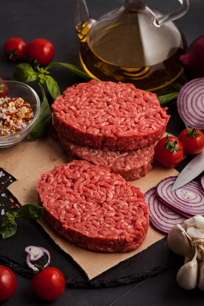 Casă Carne Vită Tocată Brută Carne Vită Tocată Friptură Burger — Fotografie, imagine de stoc