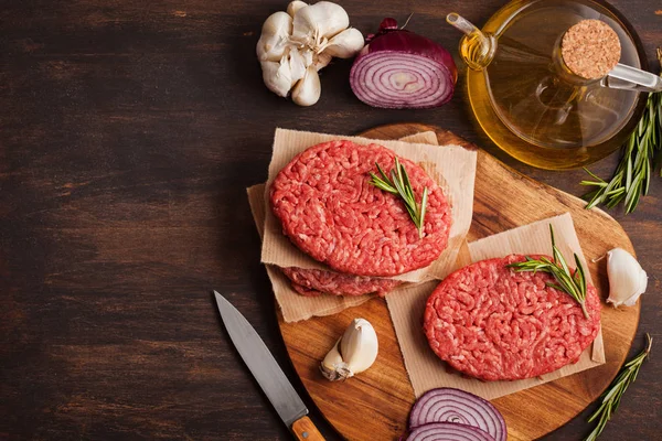 Casă Carne Vită Tocată Brută Carne Vită Tocată Friptură Burger — Fotografie, imagine de stoc