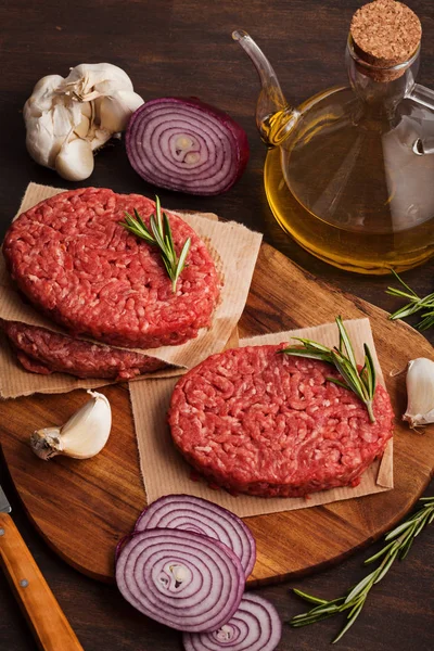 Casă Carne Vită Tocată Organică Brută Carne Vită Friptură Burger — Fotografie, imagine de stoc