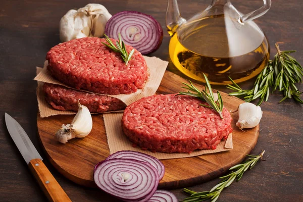 Casă Carne Vită Tocată Brută Carne Vită Tocată Friptură Burger — Fotografie, imagine de stoc