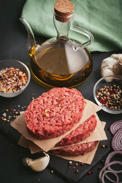 Casă Carne Vită Tocată Brută Carne Vită Tocată Friptură Burger — Fotografie, imagine de stoc