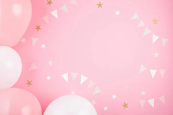 Accesorios Fiesta Para Niñas Sobre Fondo Rosa Invitación Cumpleaños Despedida — Foto de Stock