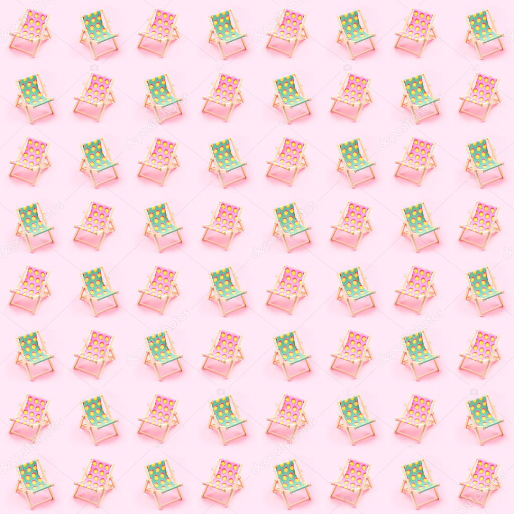 Seamless pattern with sun beds over the pink background. Summer vacations ate the sea side concept