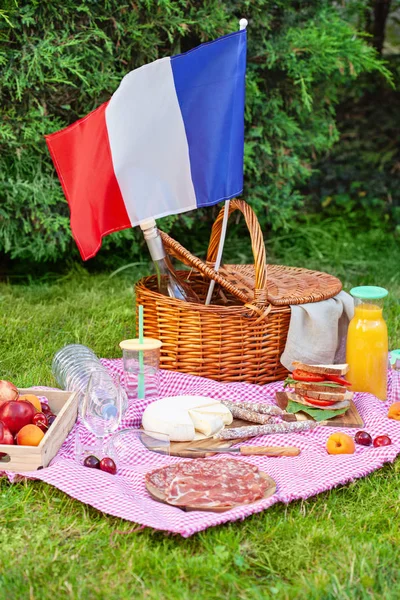 Festive Picnic National Holiday France Day Green Grass Top View — Stock Photo, Image