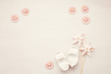 Şirin yeni doğan bebek kız ayakkabılar. Duş bebek, Doğum günü, davet veya tebrik kartı