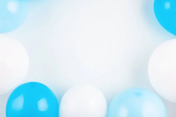 Top View Shot Blue White Balloons White Background Celebration Greetings — Stock Photo, Image