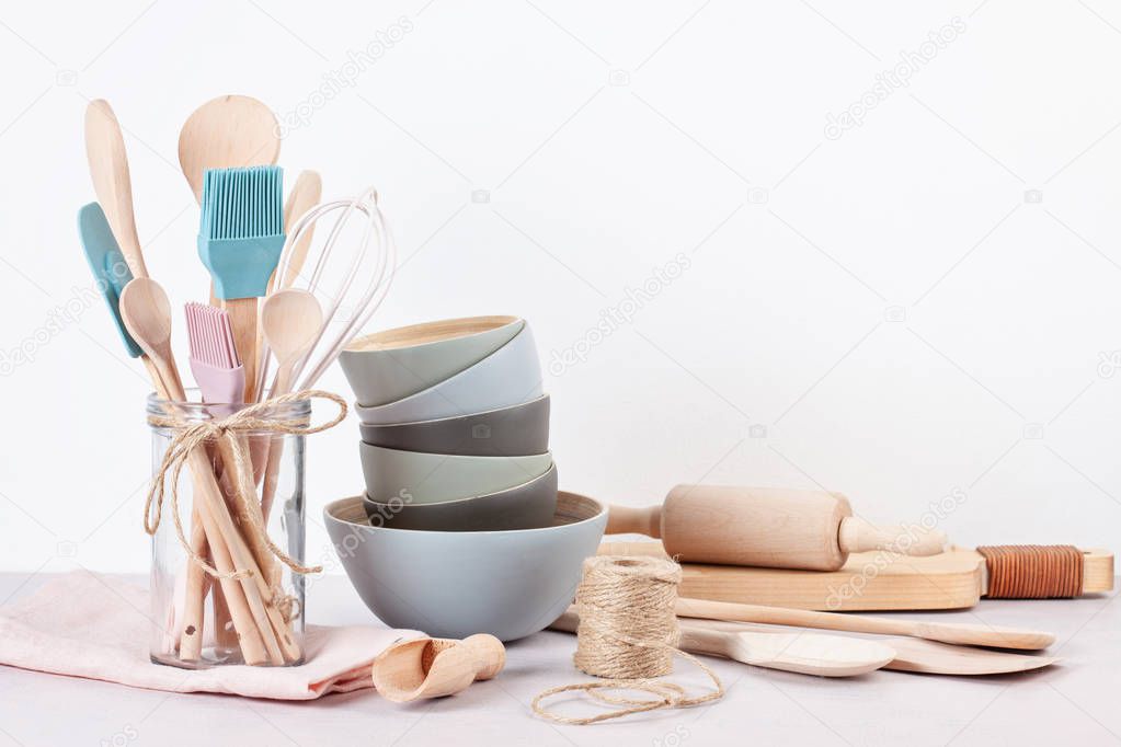 Various kitchen utensils. Recipe cookbook and cooking classes concept