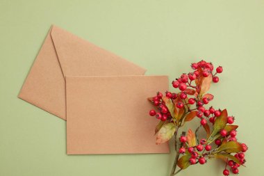 Kağıt arka plan çilek ve kopya alanı ile sonbahar pastel renklerde