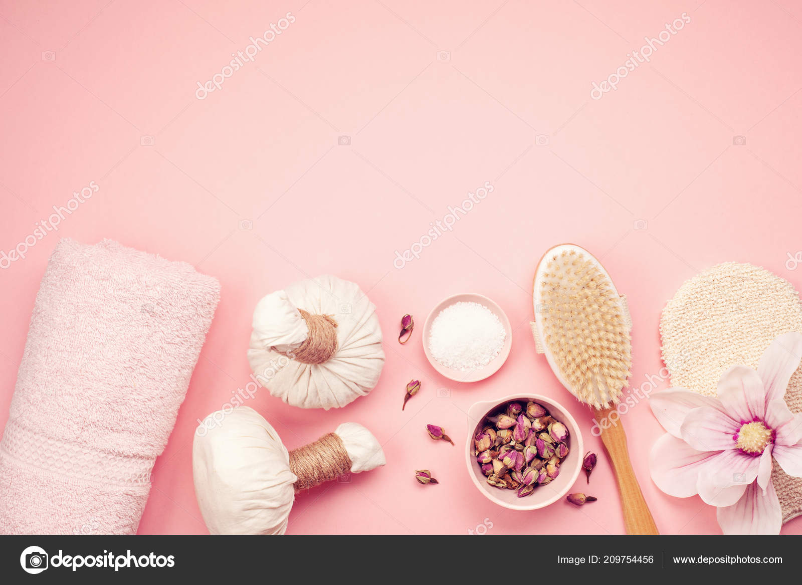 Feminine Beauty Spa Products Tools Cosmetics Pink Background Stock Photo by  ©Netrun78 209754456
