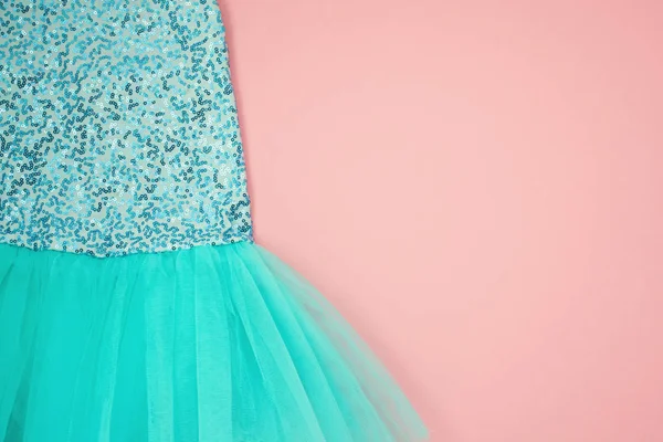 Bovenaanzicht Van Meisje Ballet Tutu Jurk Roze Achtergrond — Stockfoto