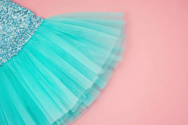 Bovenaanzicht Van Meisje Ballet Tutu Jurk Roze Achtergrond — Stockfoto