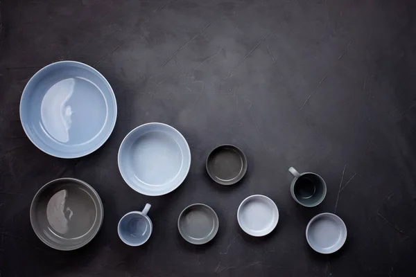 Set Modern Trendy Plates Blue Grey Colors — Stock Photo, Image