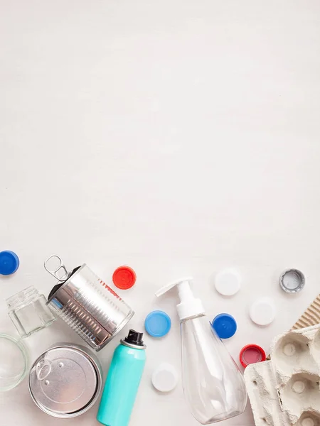 Flat Lay Plastic Wastes Ready Recycling — Stock Photo, Image