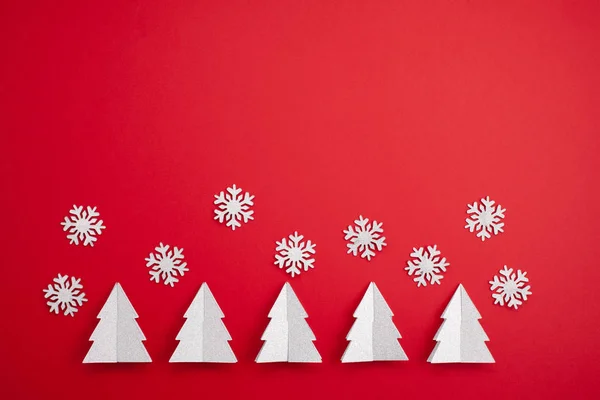 Feestelijke Kerst Mockup Rode Achtergrond Met Kopie Ruimte Voor Tekst — Stockfoto