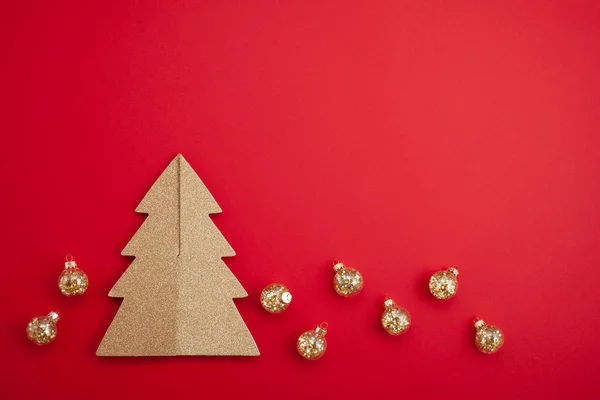 Natal Festivo Mockup Sobre Fundo Vermelho Com Espaço Cópia Para — Fotografia de Stock