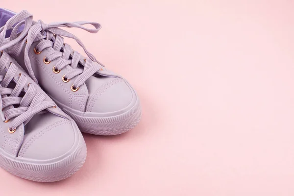 Fashion Blog Magazine Concept Pink Female Sneakers Pastel Pink Background — Stock Photo, Image