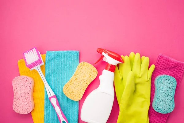Detergentes Accesorios Limpieza Color Pastel Servicio Limpieza Idea Pequeña Empresa — Foto de Stock