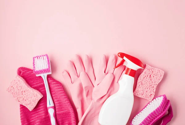 Detergenti Accessori Pulizia Colore Pastello Servizio Pulizia Idea Piccola Impresa — Foto Stock