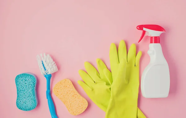 Detergenti Accessori Pulizia Colore Pastello Servizio Pulizia Idea Piccola Impresa — Foto Stock