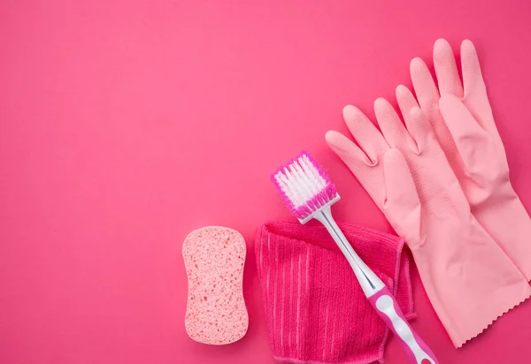 Detergentes Acessórios Limpeza Cor Pastel Serviço Limpeza Ideia Pequenas Empresas — Fotografia de Stock