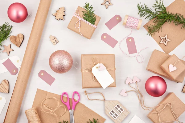 Creative hobby mockup, DIY Christmas handmade greeting cards and decorations