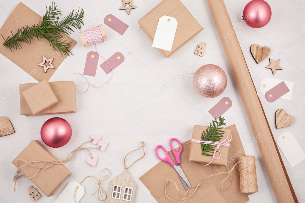 Creative hobby mockup, DIY Christmas handmade greeting cards and decorations