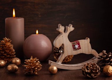 Noel süslemeleri, mevsimlik Noel, yeni yıl ve kış dekorasyonları ile arka plan 